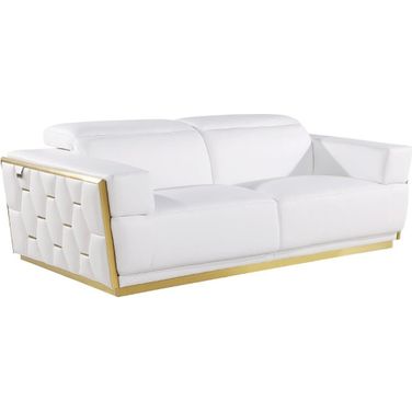 89 Inch Leather Sofa In White and Silver