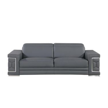 89 Inch Leather Sofa with Silver Legs In Gray