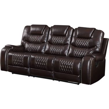 90 Inch Faux Leather Reclining Sofa with Black Legs In Brown