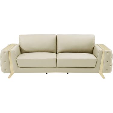 90 Inch Italian Leather Sofa with Gold Legs In Beige