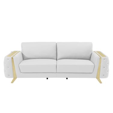 90 Inch Italian Leather Sofa with Gold Legs In White