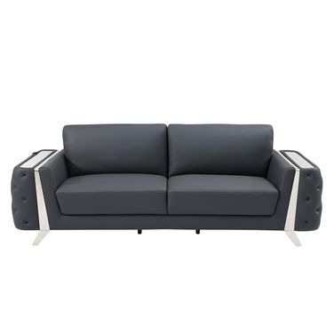 90 Inch Italian Leather Sofa with Silver Legs In Gray