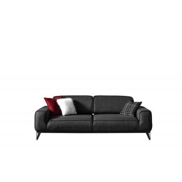 90 Inch Linen Sleeper Sofa and Toss Pillows with Silver Legs In Dark Gray