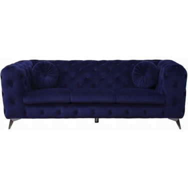 90 Inch Velvet Chesterfield Sofa with Silver Legs In Blue