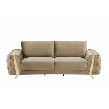 90 Inch Velvet Sofa with Gold Legs In Beige