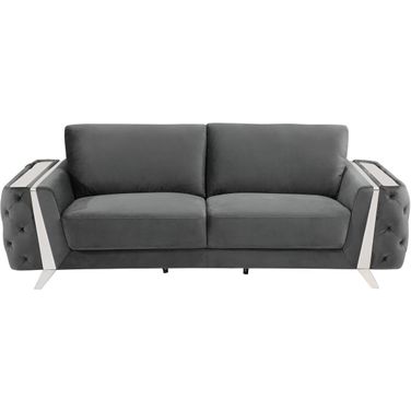 90 Inch Velvet Sofa with Silver Legs In Gray