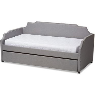 Baxton Studio Ally Modern And Contemporary Grey Fabric Upholstered Twin Size Sofa Daybed With Roll Out Trundle Guest Bed