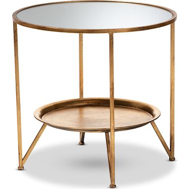 Baxton Studio Tamsin Modern And Contemporary Antique Gold Finished Metal And Mirrored Glass Accent Table With Tray Shelf