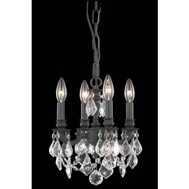 Lille 10" Dark Bronze 4 Light Pendant With Golden Teak Royal Cut Crystal Trim