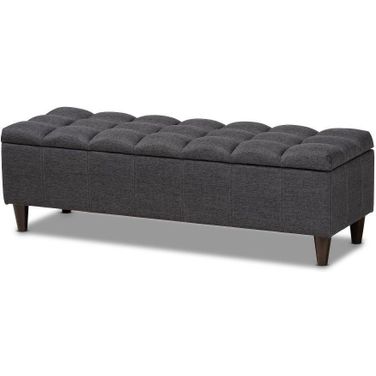 Baxton Studio Brette Mid-Century Modern Charcoal Fabric Upholstered Dark Brown Finished Wood Storage Bench Ottoman