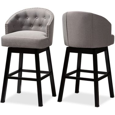 Baxton Studio Theron Transitional Gray Fabric Upholstered Wood Swivel Bar Stool Set Of 2
