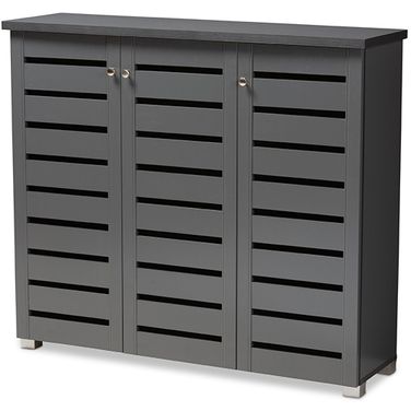 Baxton Studio Adalwin Modern And Contemporary Dark Gray 3-Door Wooden Entryway Shoe Storage Cabinet