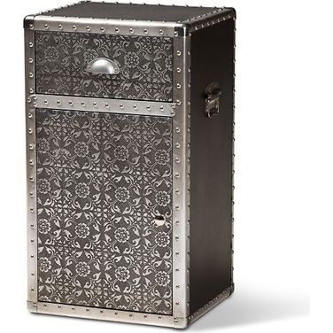 Baxton Studio Cosette Vintage Industrial Silver Metal Floral Accent Cabinet