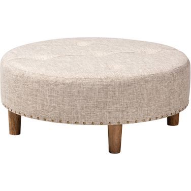 Baxton Studio Vinet Modern And Contemporary Beige Fabric Upholstered Natural Wood Cocktail Ottoman