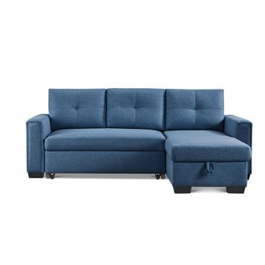 92 Inch Polyester Blend Convertible Futon Sleeper Sofa with Black Legs In Blue