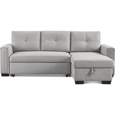 92 Inch Polyester Blend Convertible Futon Sleeper Sofa with Black Legs In Light Gray