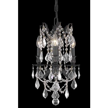 Rosalia 13" Dark Bronze 3 Light Pendant With Golden Teak Royal Cut Crystal Trim