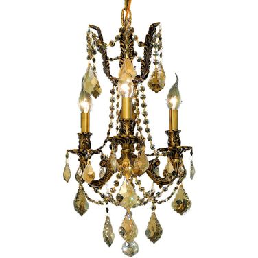 Rosalia 13" French Gold 3 Light Pendant With Golden Teak Royal Cut Crystal Trim