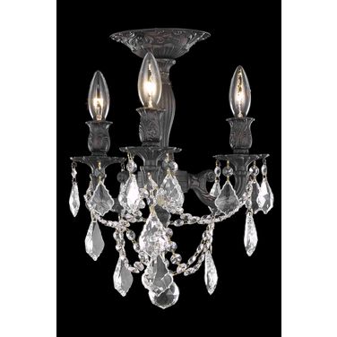 Rosalia 13" Dark Bronze 3 Light Flush Mount With Clear Royal Cut Crystal Trim