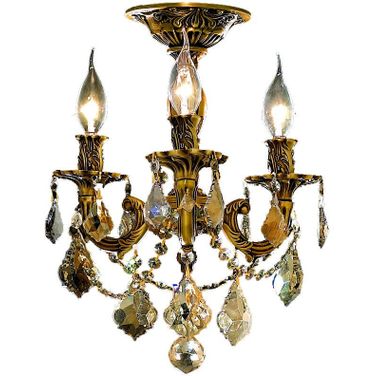 Rosalia 13" French Gold 3 Light Flush Mount With Golden Teak Royal Cut Crystal Trim