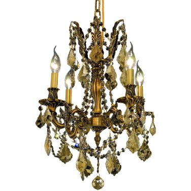 Rosalia 17" French Gold 4 Light Pendant With Golden Teak Royal Cut Crystal Trim