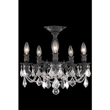 Rosalia 18" Dark Bronze 5 Light Flush Mount With Clear Royal Cut Crystal Trim