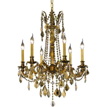 Rosalia 23" French Gold 6 Light Chandelier With Golden Teak Royal Cut Crystal Trim