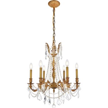 Rosalia 23" French Gold 6 Light Chandelier With Clear Royal Cut Crystal Trim