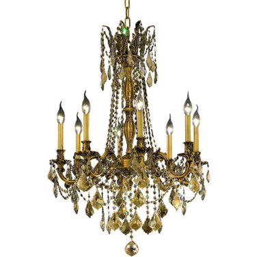 Rosalia 24" French Gold 8 Light Chandelier With Golden Teak Royal Cut Crystal Trim