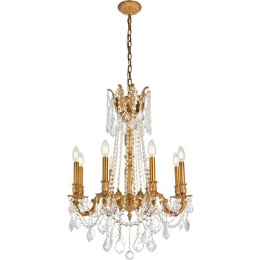 Rosalia 24" French Gold 8 Light Chandelier With Clear Royal Cut Crystal Trim