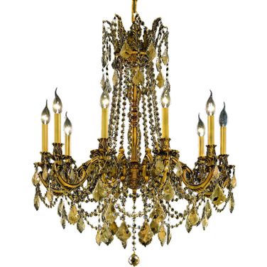 Rosalia 28" French Gold 10 Light Chandelier With Golden Teak Royal Cut Crystal Trim
