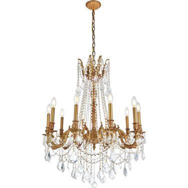 Rosalia 28" French Gold 10 Light Chandelier With Clear Royal Cut Crystal Trim