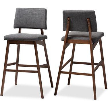 Baxton Studio Colton Mid-Century Modern Dark Gray Fabric Upholstered And Walnut-Finished Wood Bar Stool Set Of 2