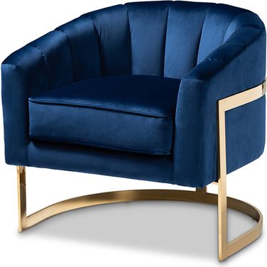 Baxton Studio Tomasso Glam Royal Blue Velvet Fabric Upholstered Gold-Finished Lounge Chair