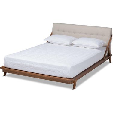 Baxton Studio Sante Mid-Century Modern Light Beige Fabric Upholstered Wood King Size Platform Bed