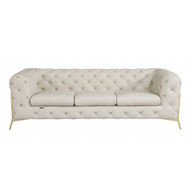 93 Inch Italian Leather Chesterfield Sofa with Silver Legs In Beige