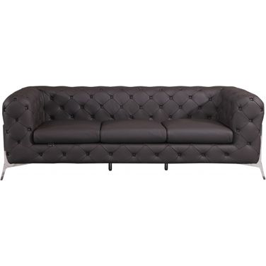 93 Inch Italian Leather Chesterfield Sofa with Silver Legs In Brown
