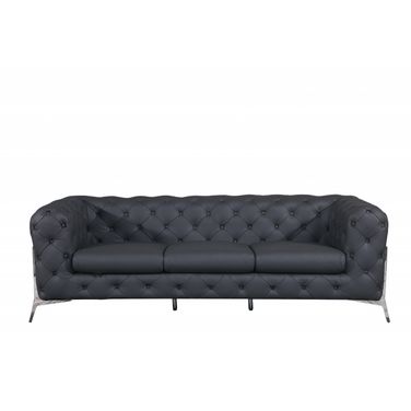 93 Inch Italian Leather Chesterfield Sofa with Silver Legs In Dark Gray