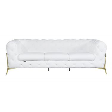 93 Inch Italian Leather Chesterfield Sofa with Silver Legs In White