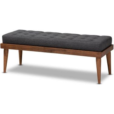 Baxton Studio Linus Mid-Century Modern Dark Grey Fabric Upholstered and Button Tufted Wood Bench