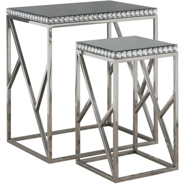 Betsy 2-piece Mirror Top Nesting Tables Silver