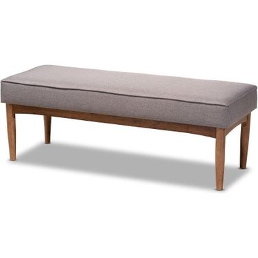 Baxton Studio Arvid Mid-Century Modern Gray Fabric Upholstered Wood Dining Bench