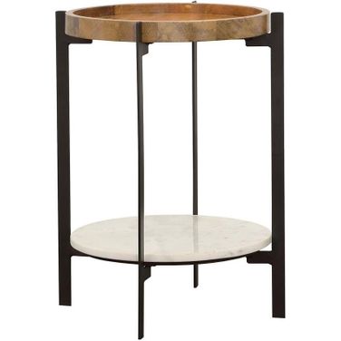 Adhvik Round Accent Table with Marble Shelf Natural and Black