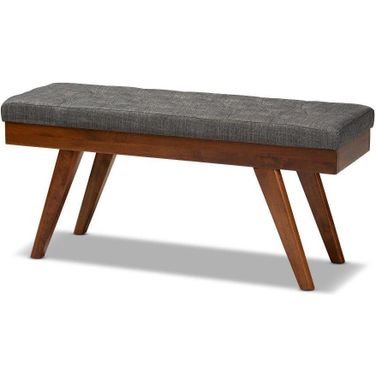 Baxton Studio Alona Mid-Century Modern Medium Grey Fabric Upholstered Wood Dining Bench
