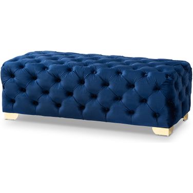 Baxton Studio Avara Glam And Luxe Royal Blue Velvet Fabric Upholstered Gold Finished Button Tufted Bench Ottoman