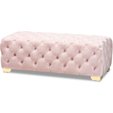 Baxton Studio Avara Glam And Luxe Light Pink Velvet Fabric Upholstered Gold Finished Button Tufted Bench Ottoman