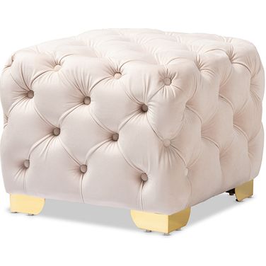 Baxton Studio Avara Glam And Luxe Light Beige Velvet Fabric Upholstered Gold Finished Button Tufted Ottoman