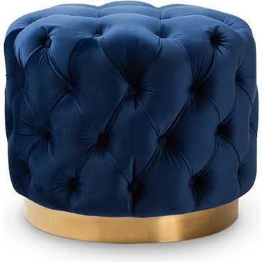 Baxton Studio Valeria Glam Royal Blue Velvet Fabric Upholstered Gold-Finished Button Tufted Ottoman