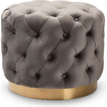 Baxton Studio Valeria Glam Gray Velvet Fabric Upholstered Gold-Finished Button Tufted Ottoman