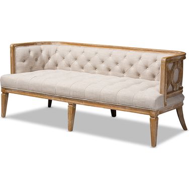 Baxton Studio Agnes French Provincial Beige Linen Fabric Upholstered And White-Washed Oak Wood Sofa